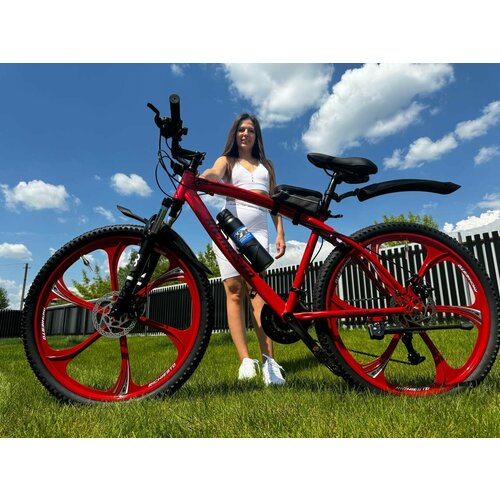 Велосипед горный RICHIESTO на литых дисках 26 дюймов дисковые тормоза рама 185 ярко красный 2770000₽