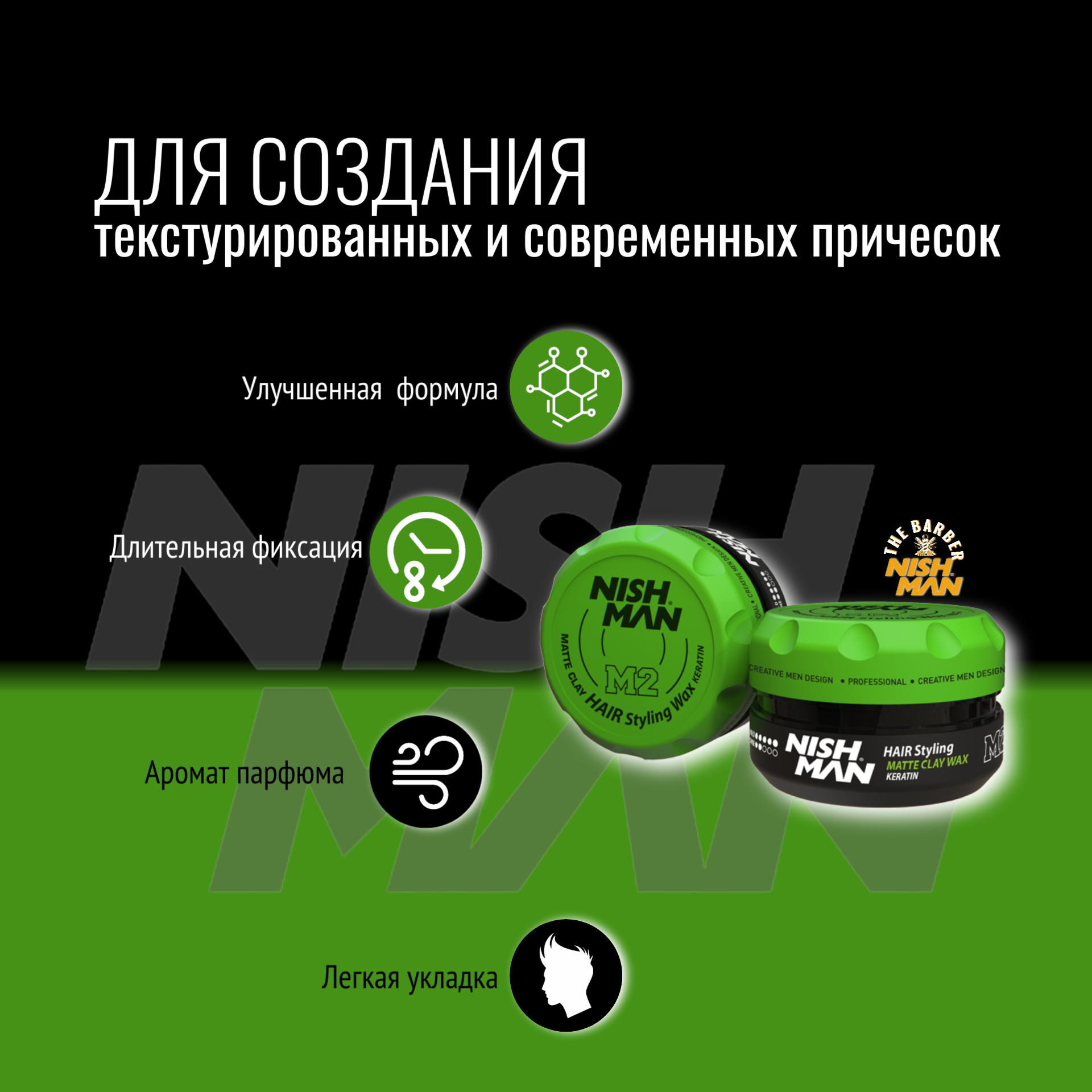 Матовая глина для волос Nishman M2 Matte Clay, стайлинг для укладки — фото 1