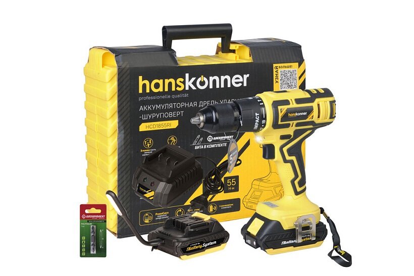 фото Аккумуляторный шуруповерт Hanskonner HCD1855RI 1BatterySystem