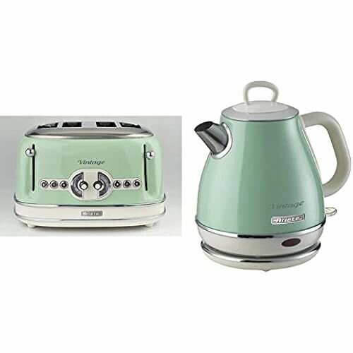 фото Ariete, тостер 156 Vintage Design на 4 ломтика, 1600 Вт, пастельно-зеленый и 2868 Vintage, электрический чайник из нержавеющей стали, автоматическое отключение, эргономичная ручка, 1 литр, 1600 Вт, зеленый