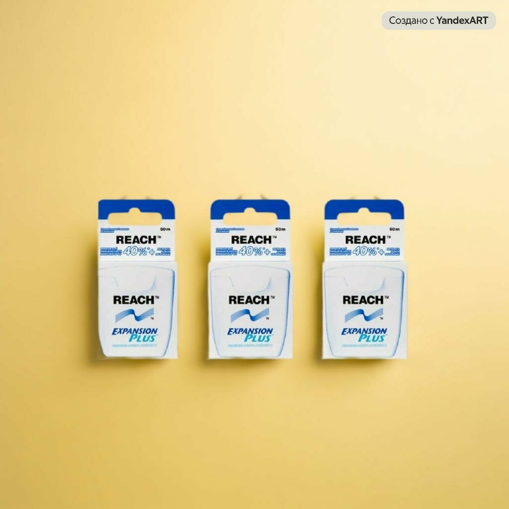 Зубная нить Reach, Dentotape, пропитанная воском, 50 м, 3 шт