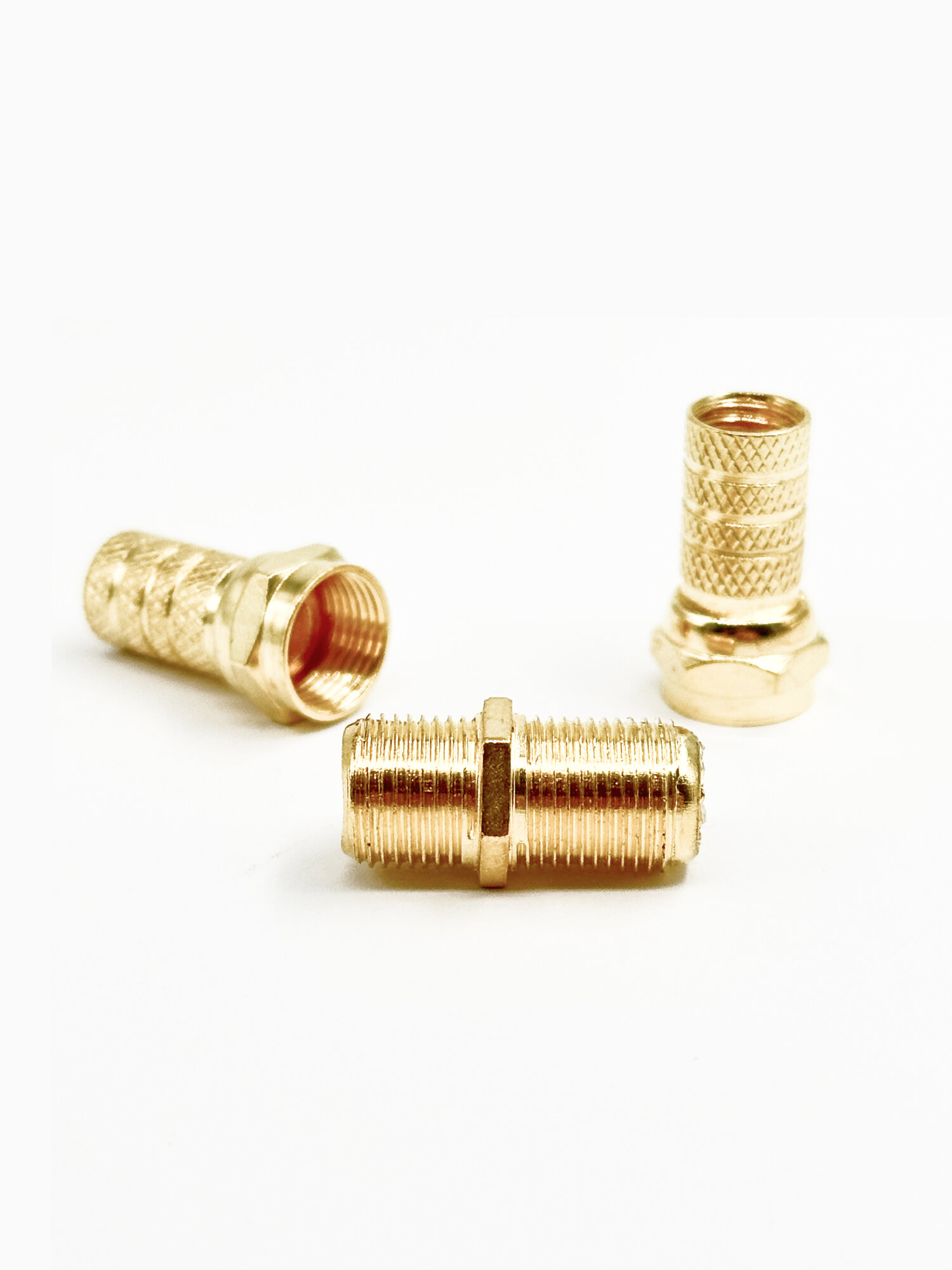 фото Переходник антенный ТВ F(F) на F(F) F гнездо - F гнездо GOLD + 2 F разъем