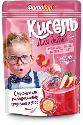 Кисель "Фитодар" плодово-ягодный" с кусочками фруктов 150 гр.