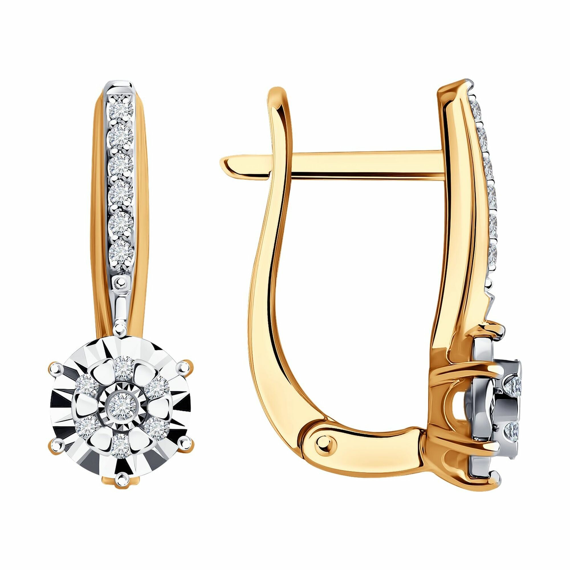 Серьги Diamant online, красное золото, 585 проба, бриллиант
