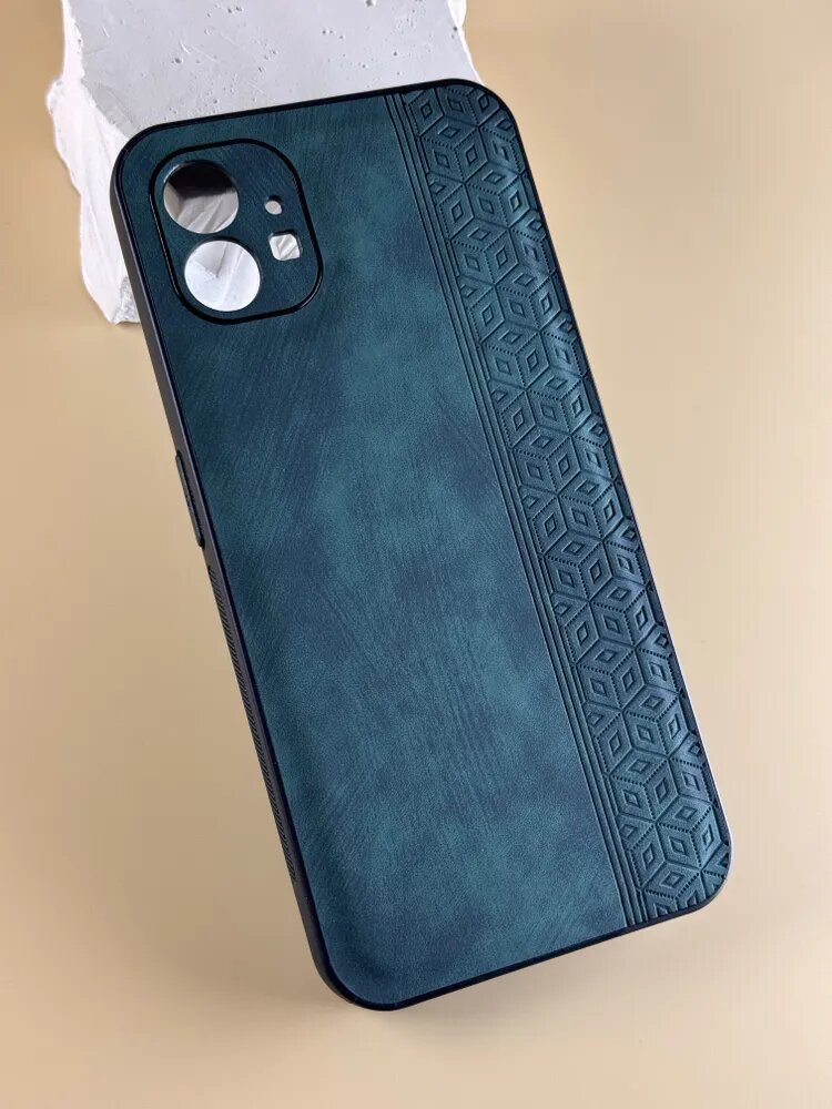 Чехол кожаный Nothing Phone 1 / Чехол Нотинг Фон 1 с защитой камеры, геометрия, зеленый — фото 1