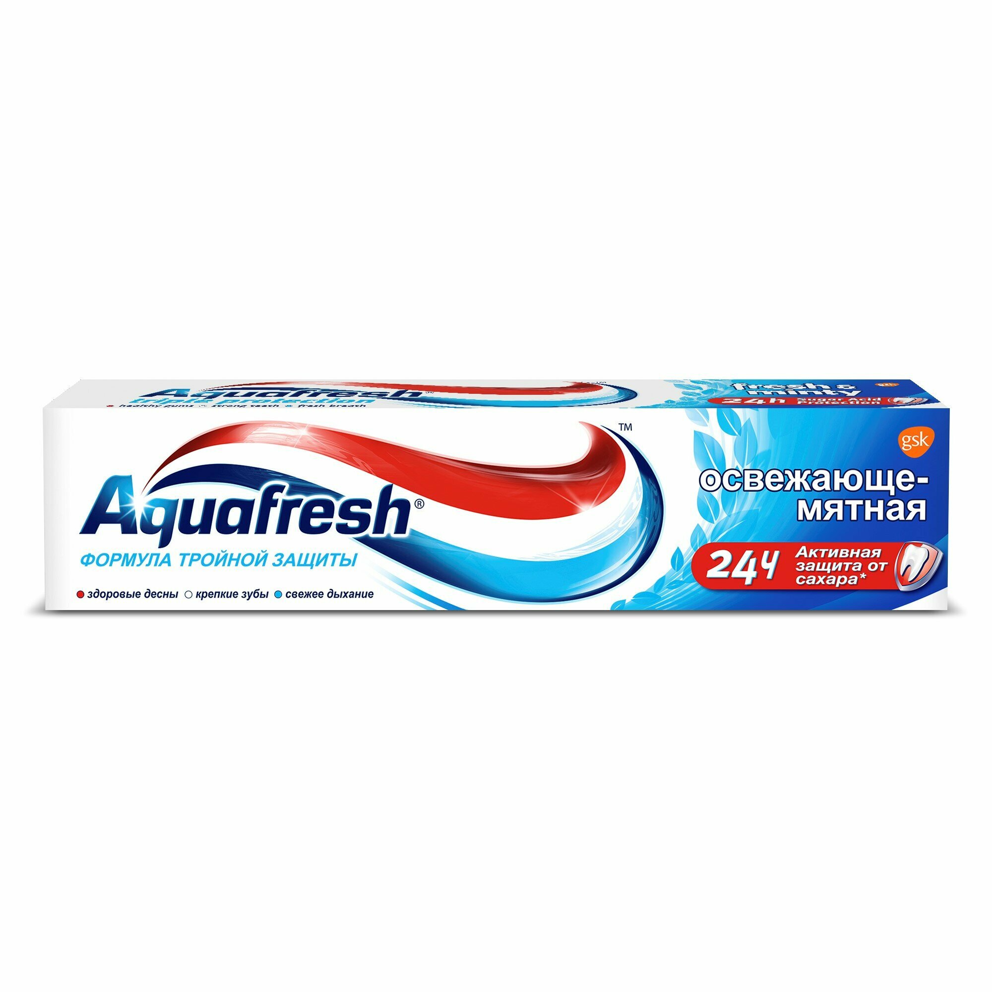 Зубная паста Aquafresh Тройная защита Освежающе-мятная, 100 мл, 100 г, белый/голубой