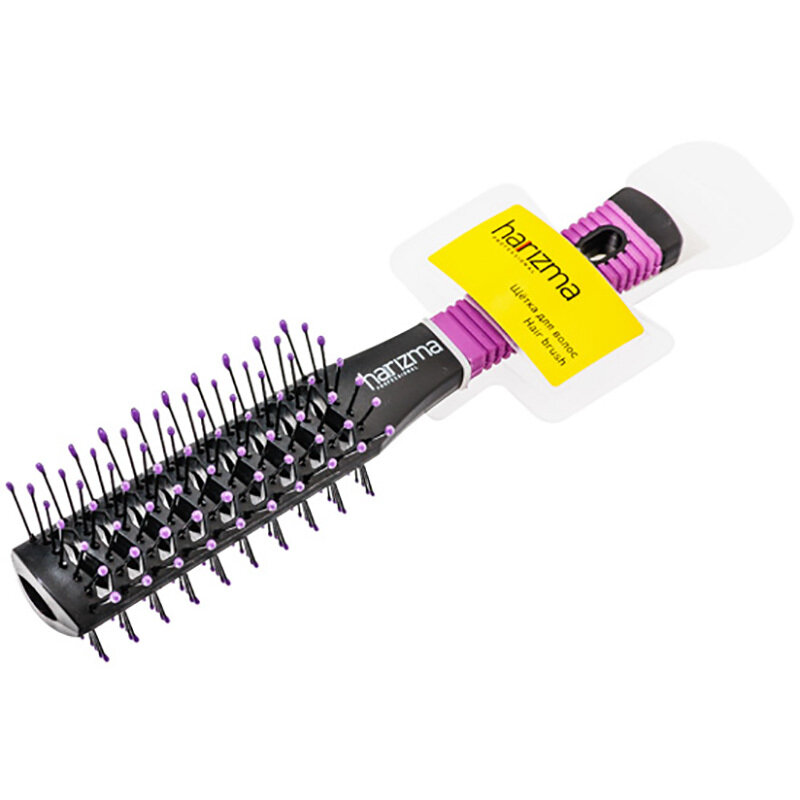 Щетка для волос Harizma H10608-07, туннельная, черная/фиолетовая