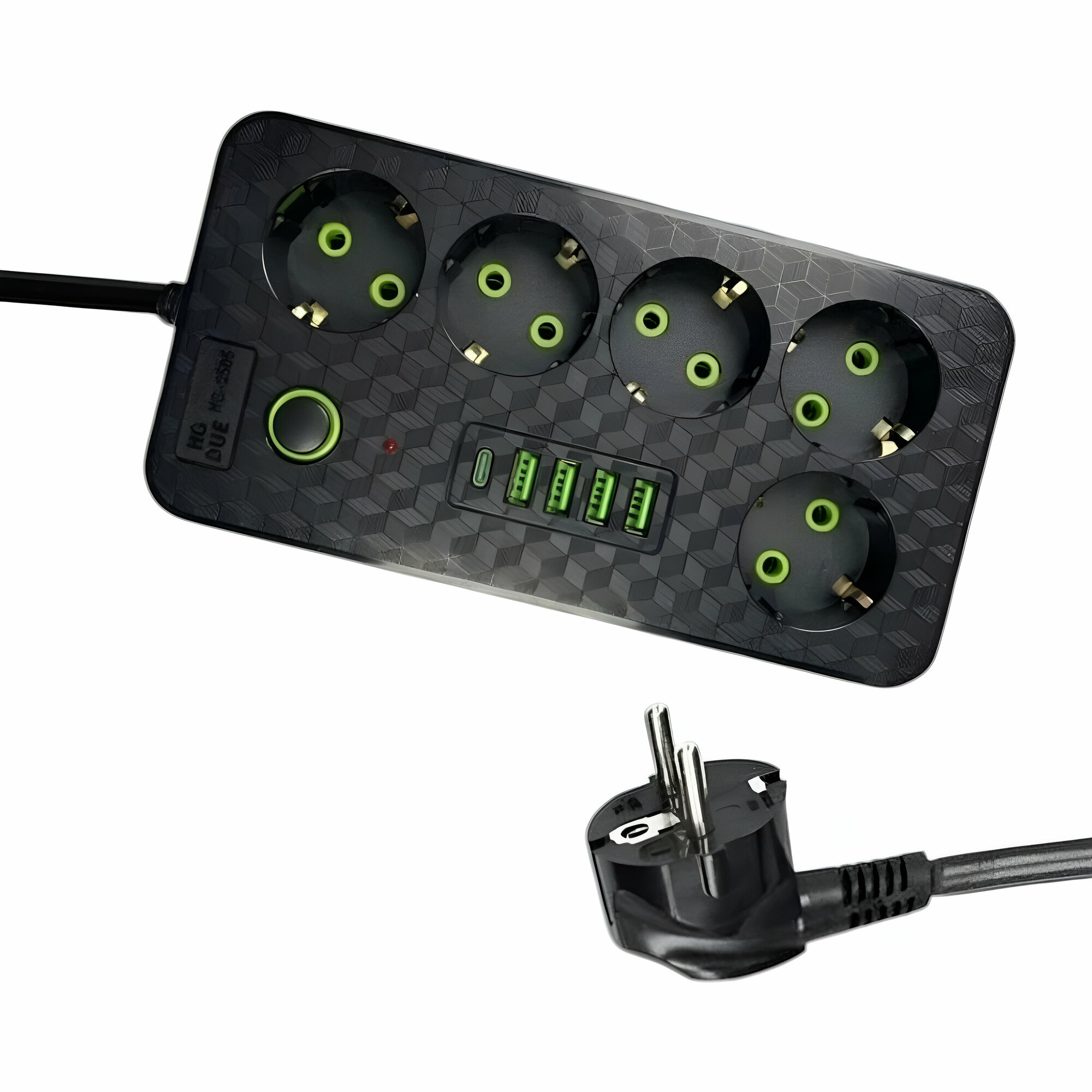 Сетевой фильтр с 5 гнездами и 4 USB 1 Type-C, удлинитель бытовой 3 метра 4 USB проёма, Универсальный удлинитель для дома — фото 1