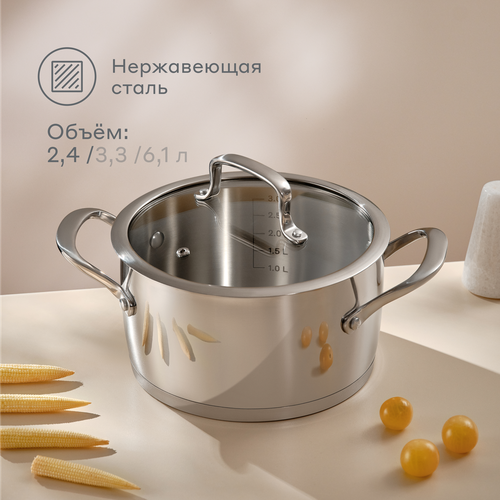 Кастрюля Pragma Ragol из нержавеющей стали 24 л крышка в комплекте индукция 2039₽