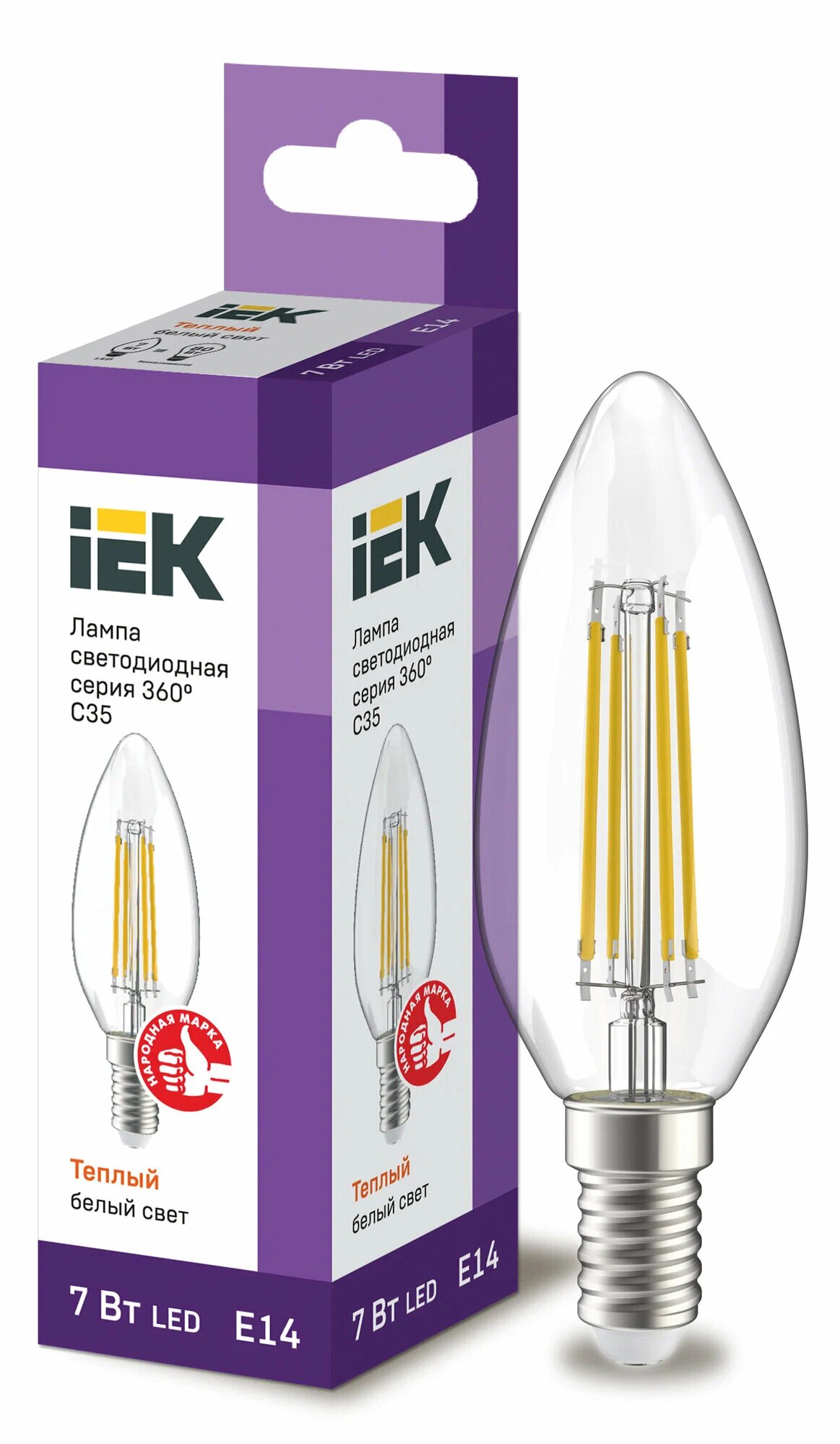 Лампа светодиодная LED IEK Свеча, серия 360°, E27, C35, 7 Вт, 3000 K, теплый свет