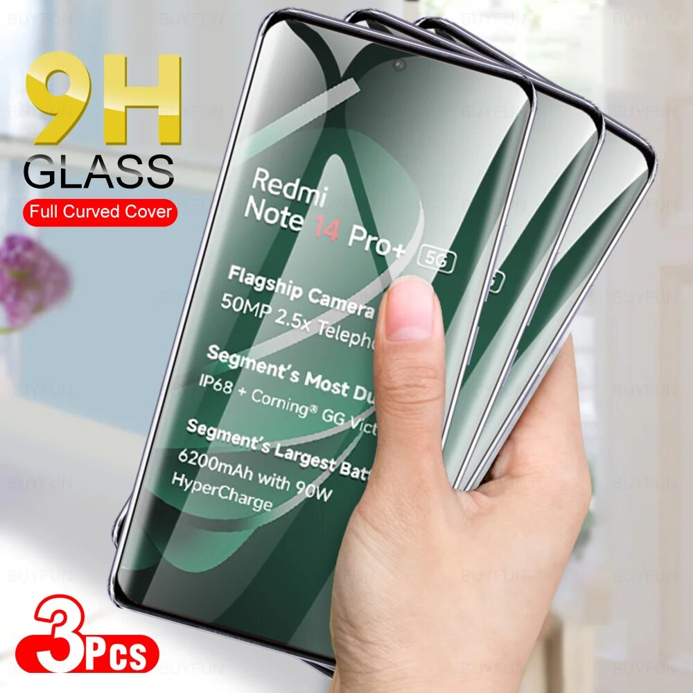 3 шт. изогнутое стекло для Xiaomi Redmi Note 14 Pro + 5G Защитная пленка для экрана из закаленного стекла Redmi Note14 Pro Note14Pro Plus 14Pro, 3 Pieces, RedmiNote14 Pro Plus