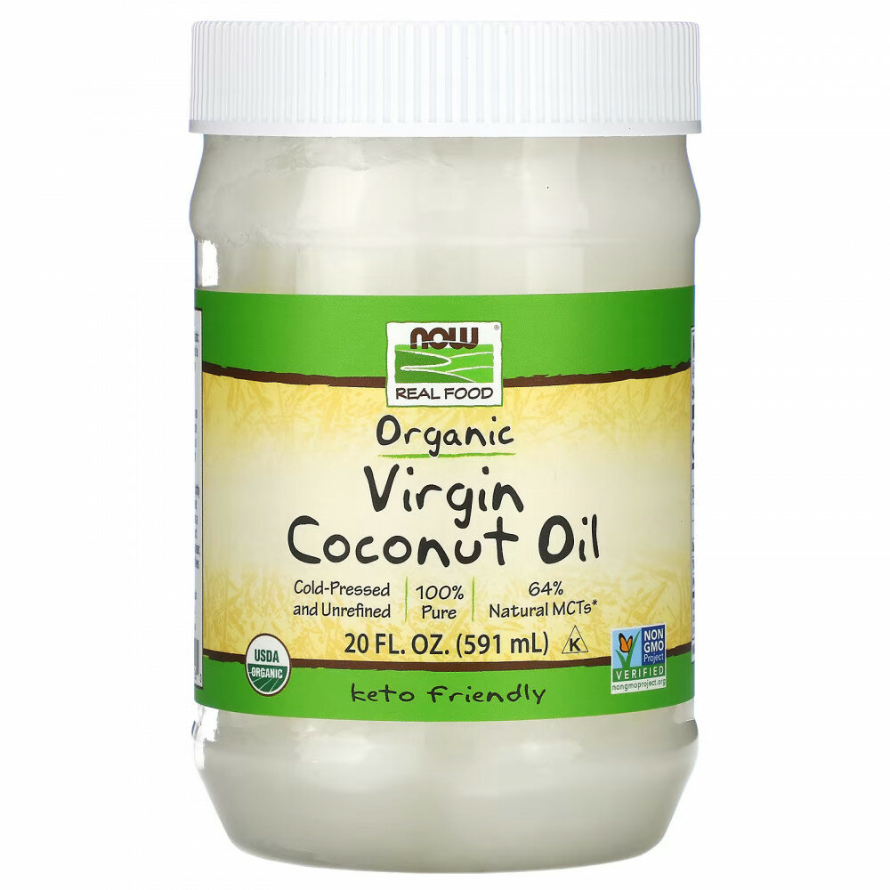 Кокосовое масло первого отжима Now Foods Organic Coconut Oil Virgin, 591 мл, для поддержки метаболизма
