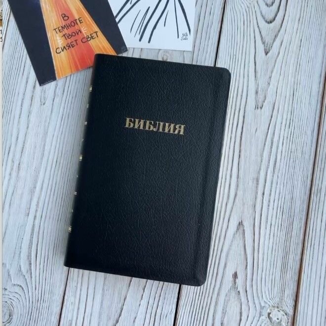 Книга Библия "Источник жизни", в кожаном переплёте, золотой обрез