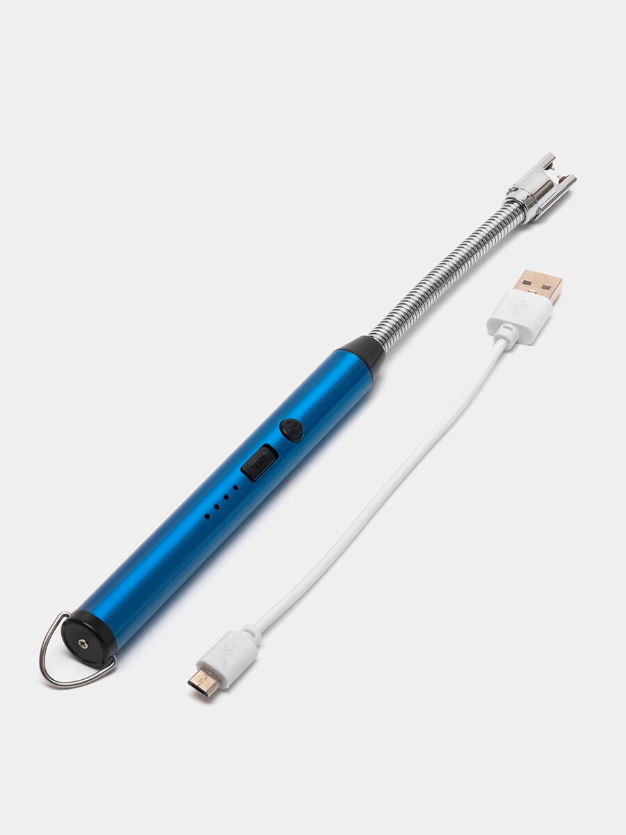 Электрозажигалка для газовой плиты синяя/ Электрическая / USB / пьезовая