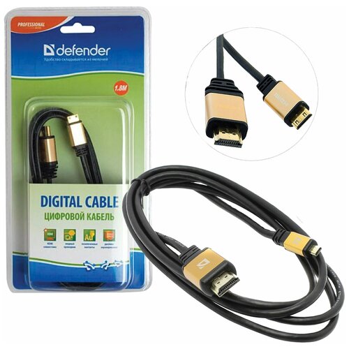 Кабель HDMI-mini HDMI, 1,8 м, DEFENDER, M-M, для передачи цифрового аудио-видео, 87441 переходник hdmi cablexpert f m для передачи цифрового аудио видео a hdmi ffl2