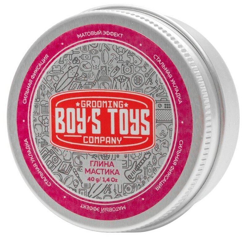 Глина BOYS TOYS для укладки волос высокой фиксации с низким уровнем блеска Strong Hold Clay Putty, 40 мл