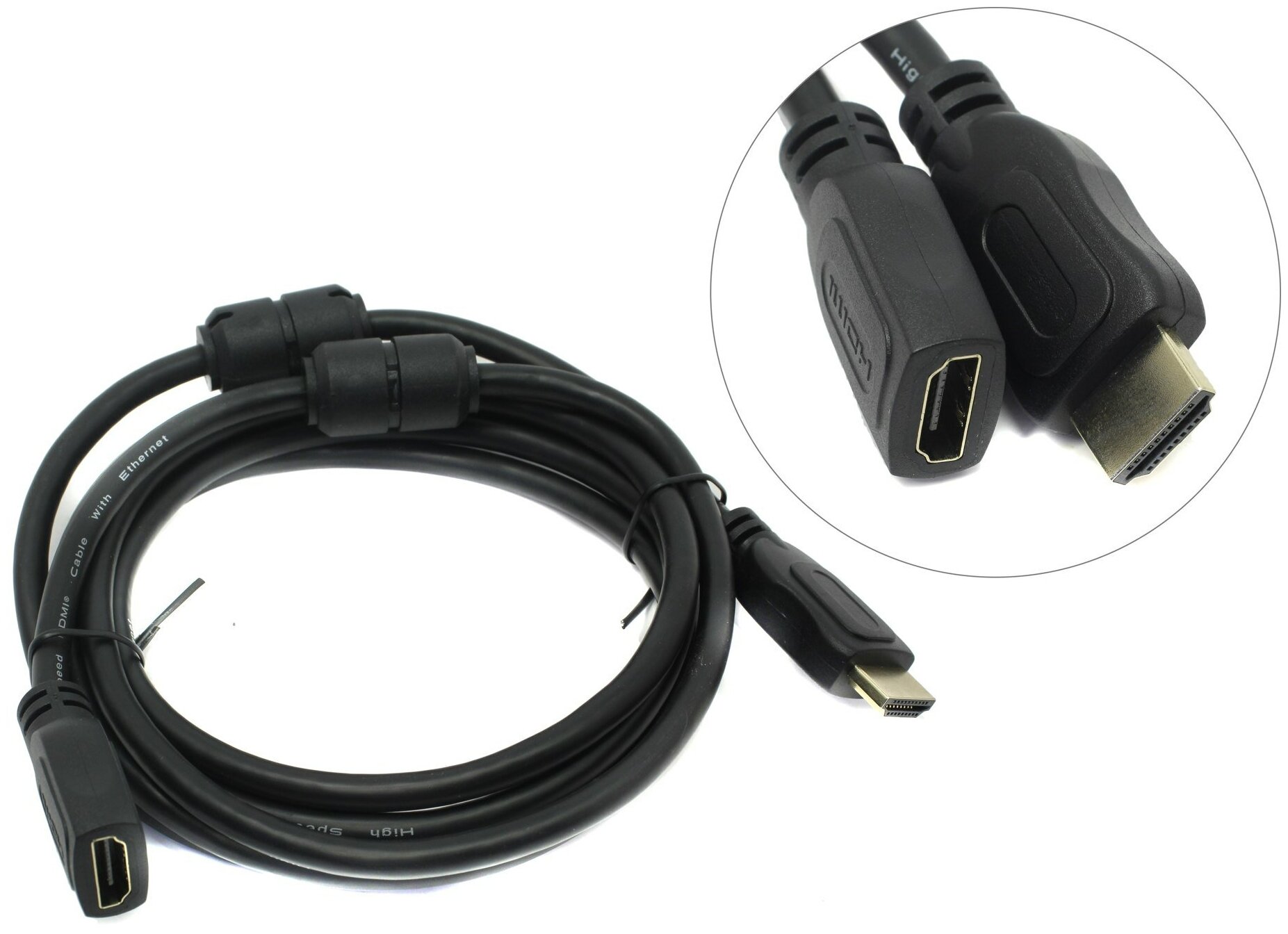 Кабель-удлинитель аудио-видео Telecom TCG200MF-2M, HDMI (m) - HDMI (f) , ver 2.0, 2м, GOLD ф/фильтр, черный Noname - фото №6