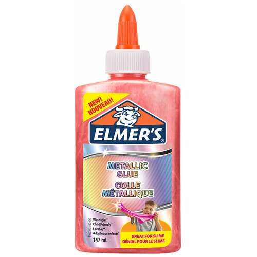 Elmer's Клей канцелярский Metallic Glue 147 мл, для слаймов, розовый, металлик, розовый, 147 мл