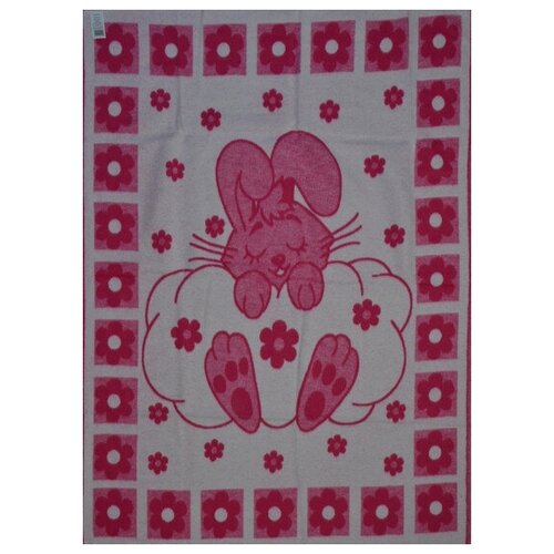 Одеяло 100% хлопок 100х118 рис. Зайка на облаке (малиновый) 5-1