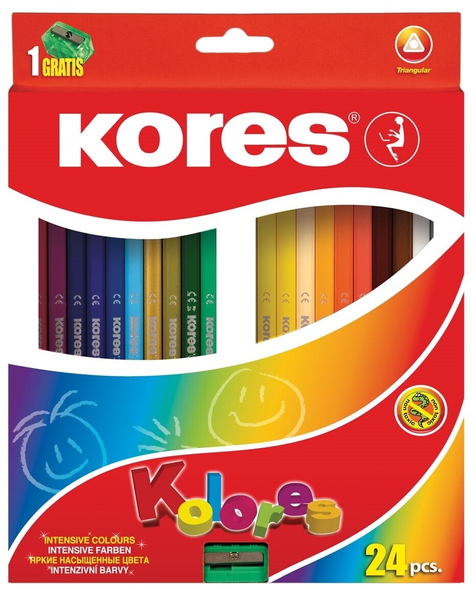 Карандаши цветные Kores 24 цвета с точилкой - фото №1