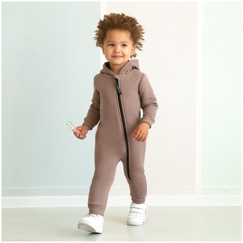 фото Комбинезон детский amarobaby mono, футер 360гр с начесом, бежевый, размер 68