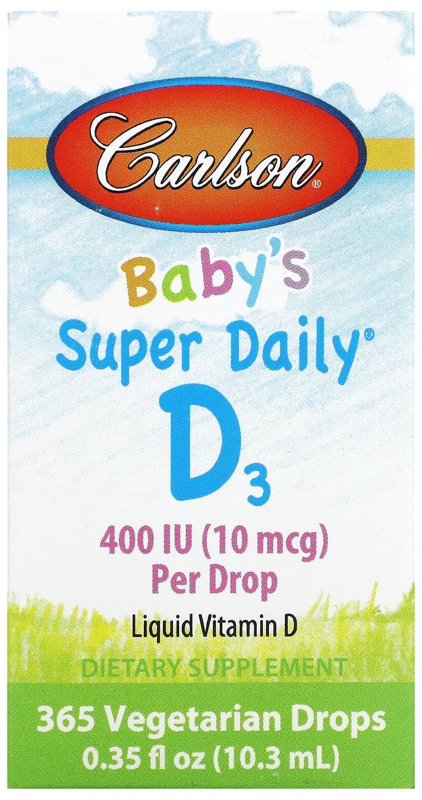 Раствор Carlson Labs Baby's Super Daily D3 фл., 10.3 мл, 400 МЕ, 365 шт.