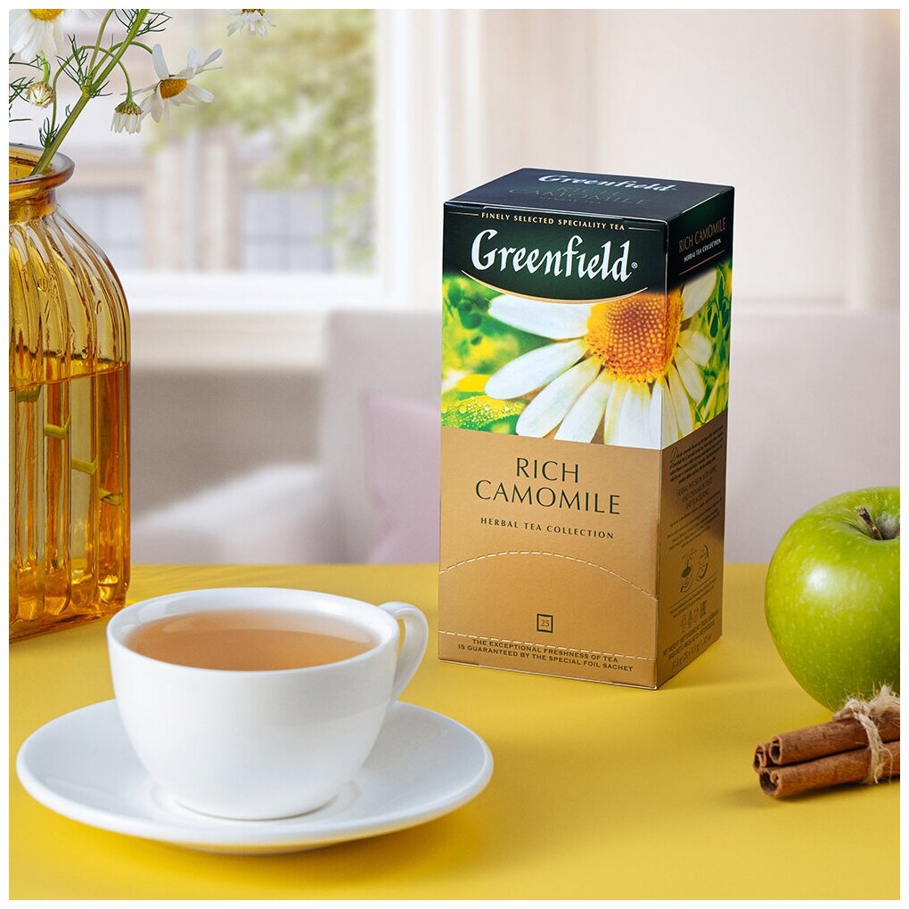 Greenfield чайный напиток на основе ромашки со вкусом и ароматом яблока с корицей Rich Camomile 2г*25п - фотография № 4