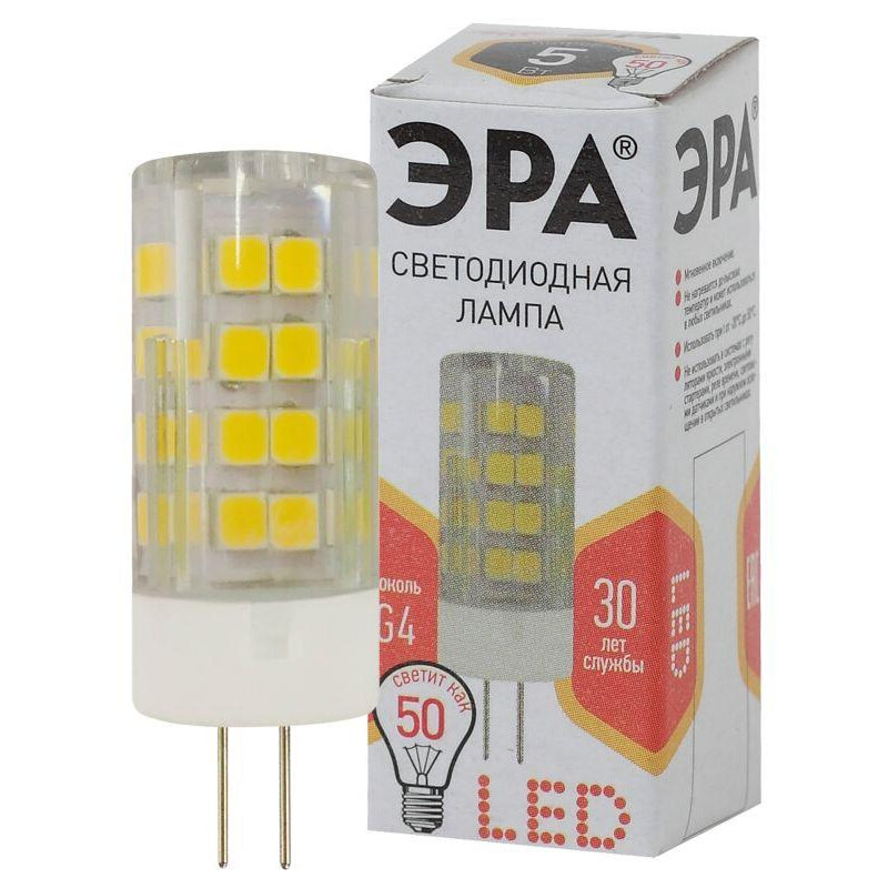 Лампа светодиодная JC-5w-220V-corn ceramics-827-G4 400лм, ЭРА Б0027857 (1 шт.)