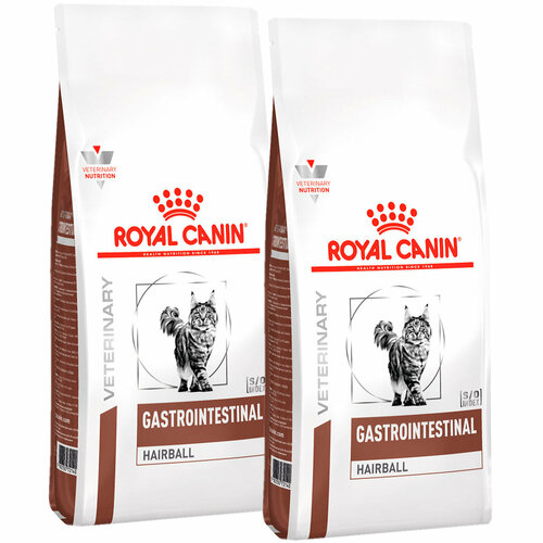 ROYAL CANIN GASTROINTESTINAL HAIRBALL для взрослых кошек при заболеваниях желудочно-кишечного тракта для вывода шерсти (0,4 + 0,4 кг)