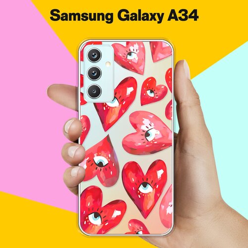 Силиконовый чехол на Samsung Galaxy A34 5G Сердца / для Самсунг Галакси А34 5Джи силиконовый чехол на samsung galaxy a34 5g кот в очках для самсунг галакси а34 5джи