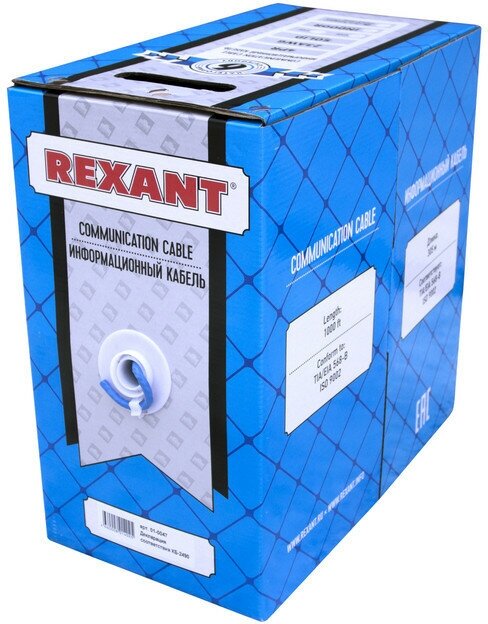 Кабель витая пара U/UTP 4х2х23AWG кат.6 solid CU PVC син. (м) Rexant 01-0047