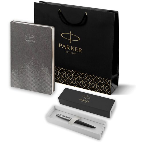 Подарочный набор: Шариковая ручка Parker Jotter Essential, Satin Black CT и Ежедневник недатированный, серый