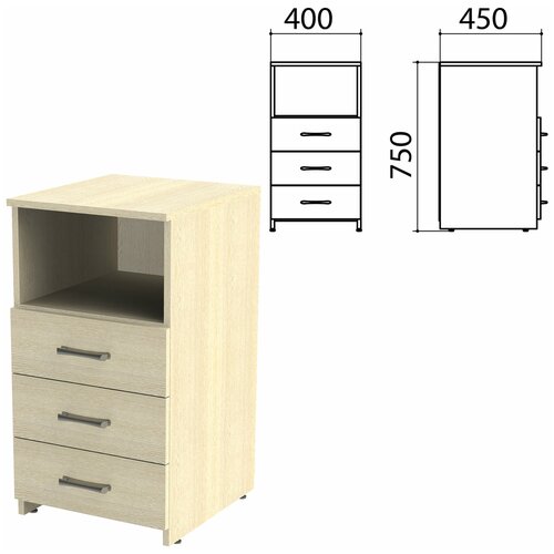 Тумба приставная «Канц», 400×450×750 мм, 3 ящика, полка, цвет дуб молочный (комплект)