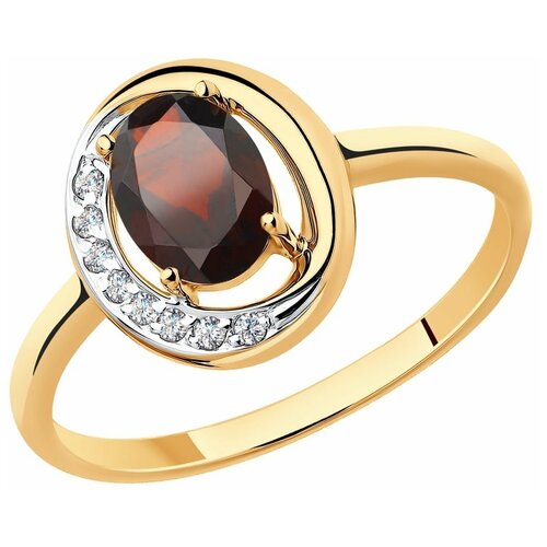 Кольцо Diamant красное золото, 585 проба, фианит, гранат, размер 16.5