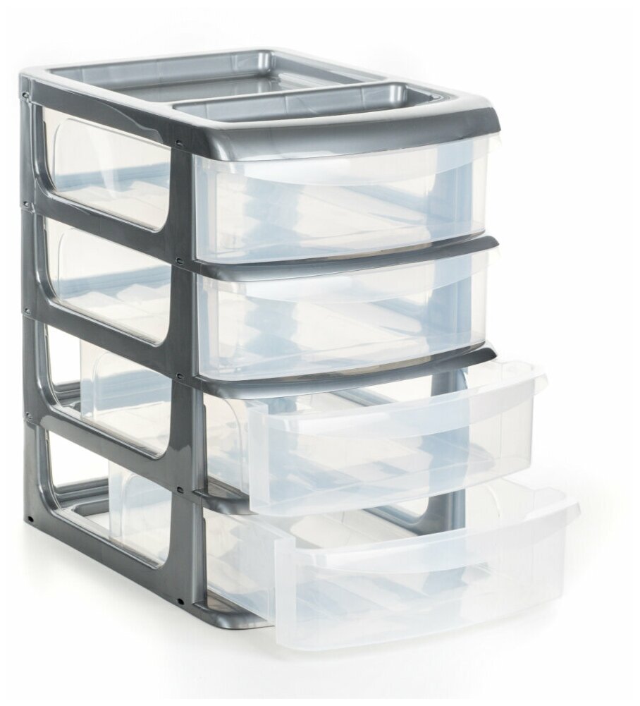 фото Универсальный бокс "Большой", пластиковый прозрачный, 4 секции (25х35х37 см)