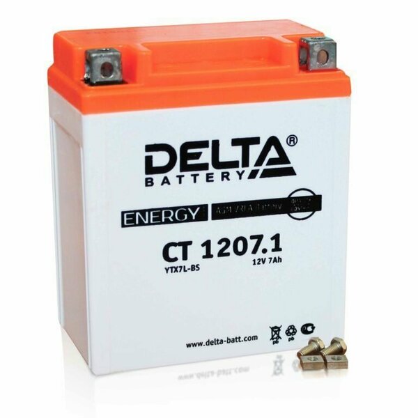 Аккумулятор мотоциклетный Delta CT1207.1 YTX7L-BS 12V 7Ah AGM(залит и готов к применению)