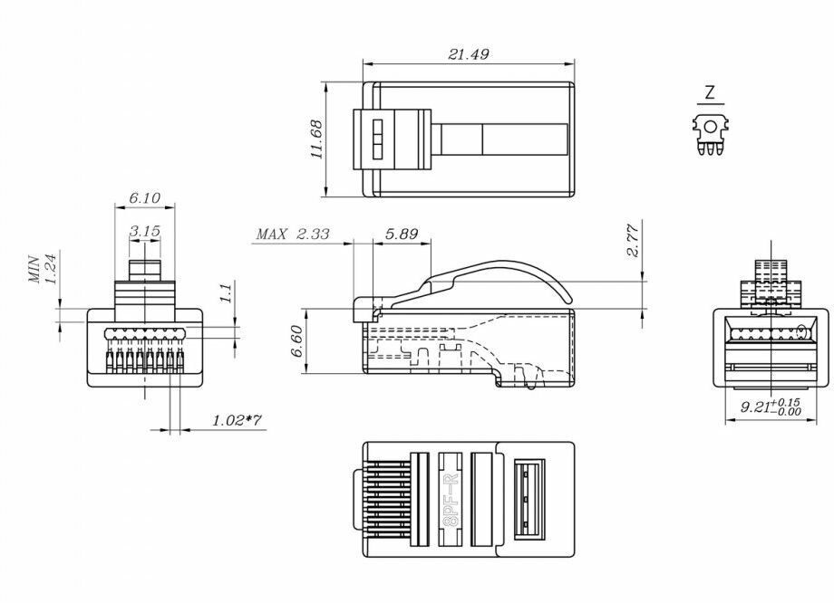 Коннектор RJ-45 Hyperline (PLEZ-8P8C-UA-C5-100)