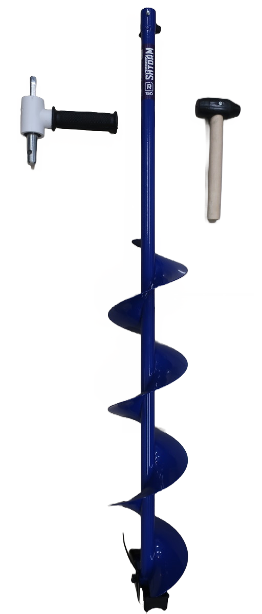 Ледобур "Электроорм" правого вращения диаметр 150 (ножи ступеньки) + адаптер АШР-1 для шуруповерта (молоточек для льда в подарок)