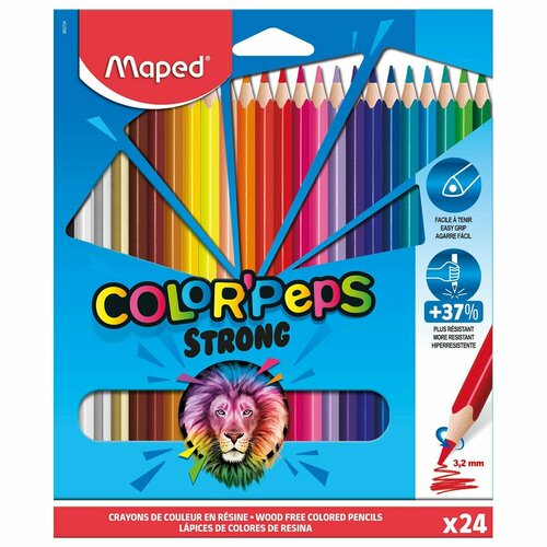 Карандаши цветные Maped Color Pep`s Strong, 24 цвета, грифель 3,2 мм, пластиковый корпус
