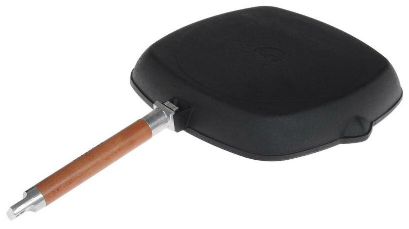 Сковорода-гриль чугунная Биол со съемной ручкой, без крышки, 28*28 см