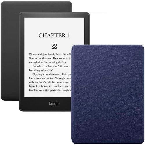 Электронная книга Amazon Kindle PaperWhite 2021 8Gb black Ad-Supported + фирменная обложка Sea Blue