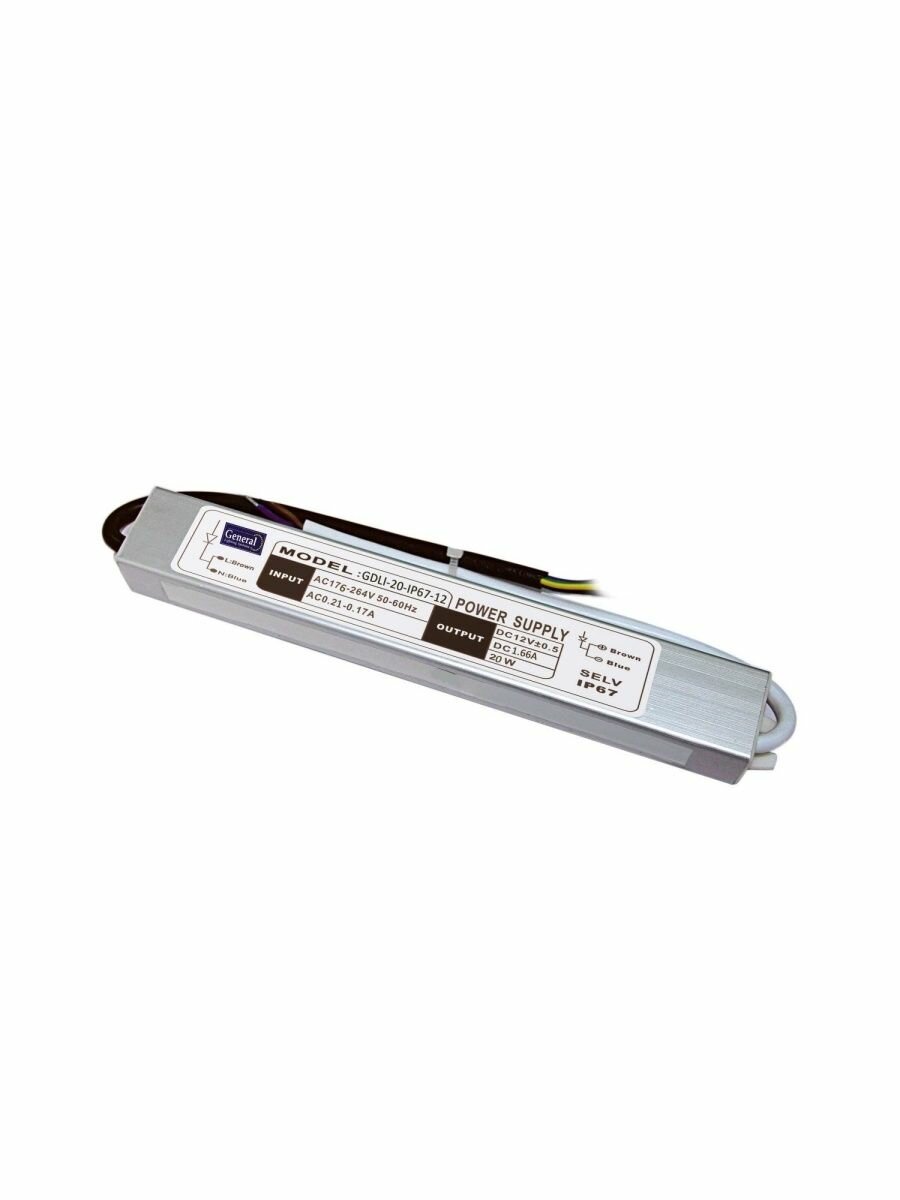 Драйвер для светодиодной ленты 12V, 20W, IP67 General GDLI-20-IP67-12 (513100) - фото №3