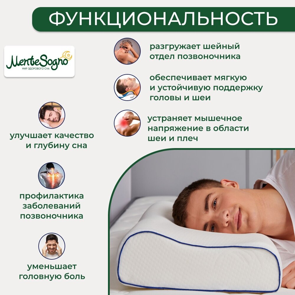 Ортопедическая подушка для сна с эффектом памяти MENTE SOGNO 40х60х11-13 см, Memory Foam, 2 валика - фотография № 4