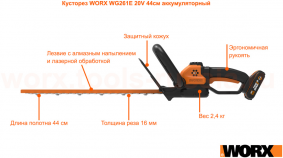 Кусторез аккумуляторный WORX WG261E 20 В - фото №2