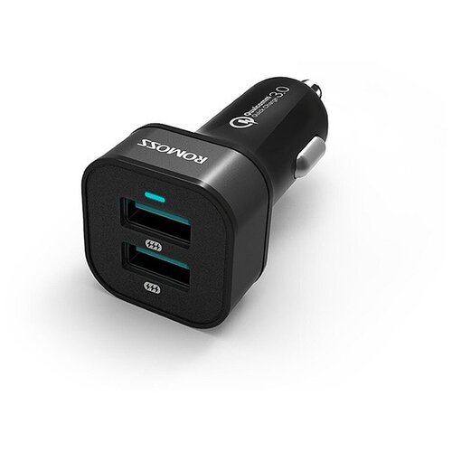 Универсальная автомобильная зарядка ROMOSS AU36P 36W с 2 USB-портами с функцией быстрой зарядки QC 3.0. Черная.