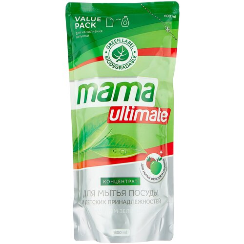 Средство для мытья посуды Mama Ultimate Зеленый чай, 1л (концентрат)