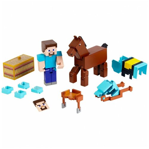 фото Набор фигурок minecraft стив и лошадь в броне glc78 mattel