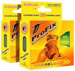 Плетеный шнур для рыбалки AQUA ProFix Chameleon 3D Jungle 0,18mm 100m, цвет - Jungle, test - 11,20kg (набор 2 шт)