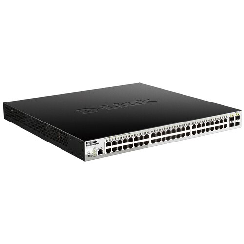 Коммутатор D-Link DGS-1210-52MP/ME/B коммутатор d link dgs 1210 28mp me b2a proj l2 managed switch with 24 10 100 1000base t ports and 4 1000base x sfp ports 24 poe ports 802 3af 802 3at 30 w poe budget 370 w 16k mac address 802 3x flow co dgs 1210 28mp me b2a