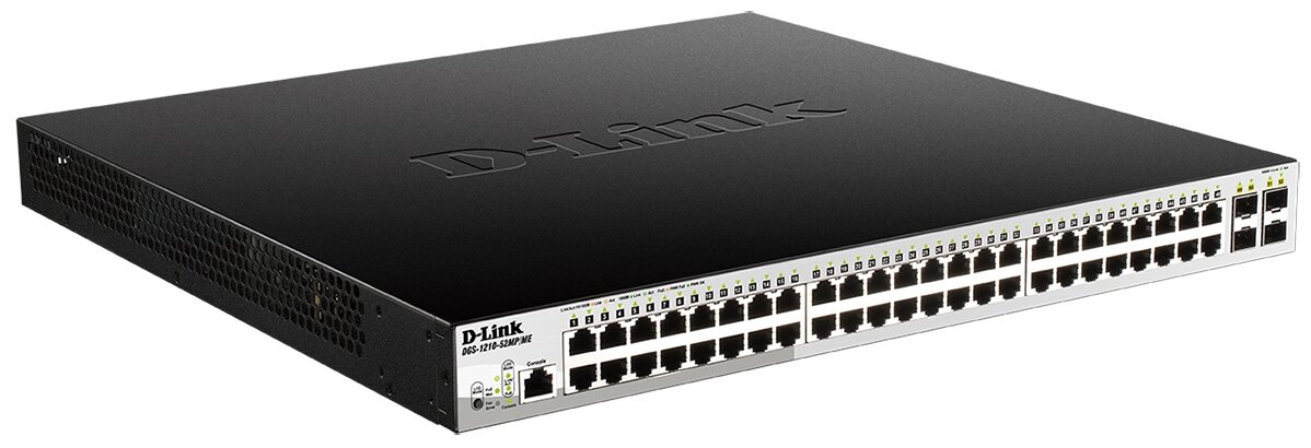 D-Link DGS-1210-52MP/ME/B2A PROJ Управляемый коммутатор 2 уровня с 48 портами 10/100/1000Base-T с поддержкой PoE и 4 портами 1000Base-X SFP